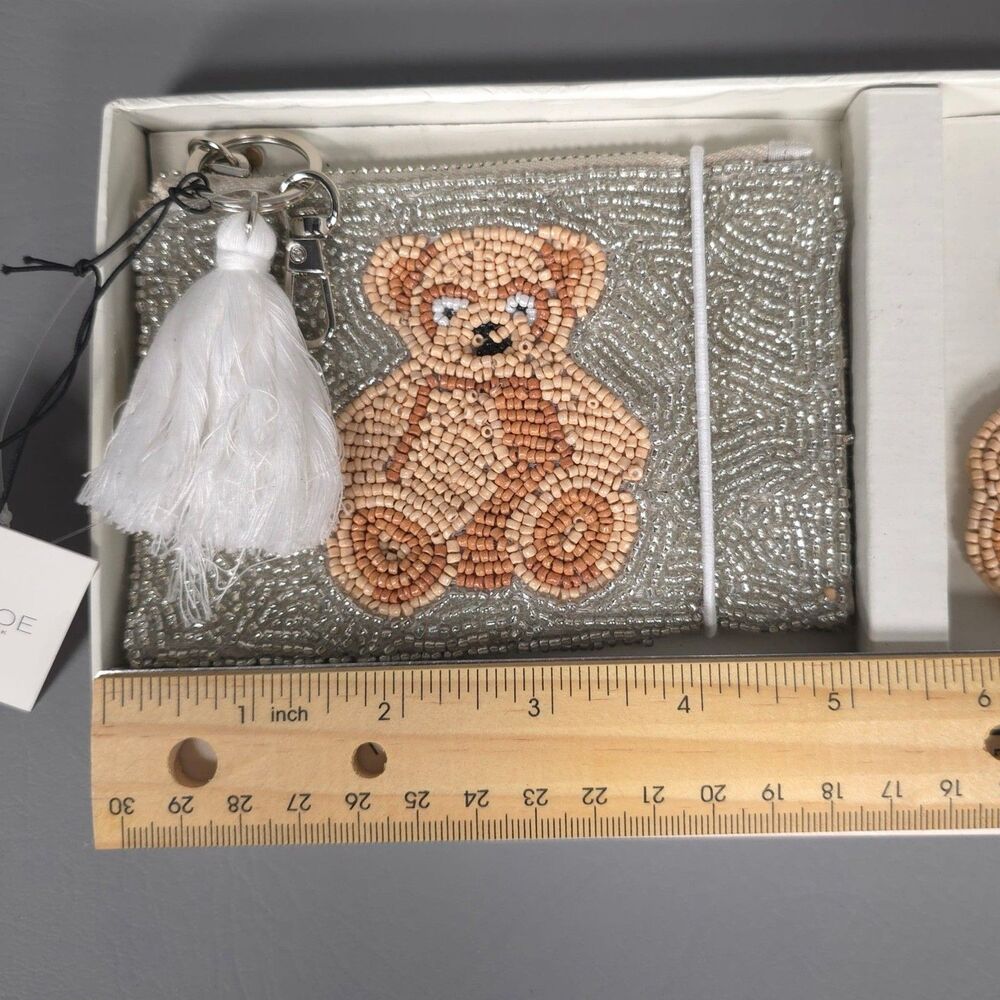 RACHEL ZOE New Viral Release 2pc Set Beaded Silver Teddy Bear Coin Purse & Charm - Picture 7 of 8
